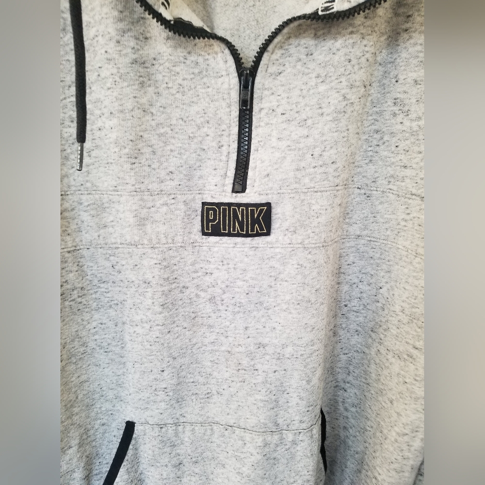 PINK Victoria's Secret Marled Heather Gray Quarter-Zip Pullover Size Medium - Picture 3 of 4